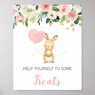 Pink Floral Bunny Balloon Babyduschzeichen Poster