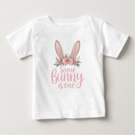 Pink Floral Bunny First Birthday Girl Shirt
