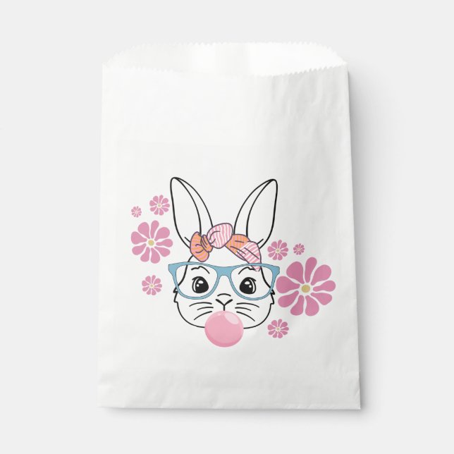 Pink Floral Bunny Girl Babydusche Geschenktütchen (Vorderseite)