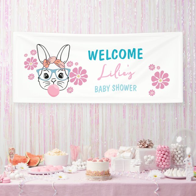 Pink Floral Bunny Girl Babydusche personalisiert Banner (Party)
