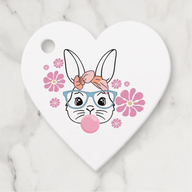 Pink Floral Bunny Girl Babydusche personalisiert Geschenkanhänger (Vorderseite)