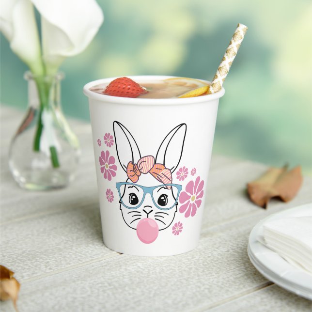Pink Floral Bunny Girl Babydusche personalisiert Pappbecher (In Situ)