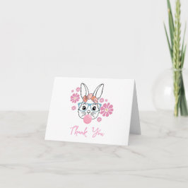 Pink Floral Bunny Girl personalisiert Dankeskarte