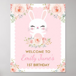 Pink Floral Bunny Niedlich Rabbit 1. Geburtstag Pa Poster