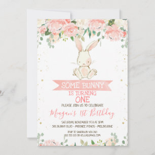 Pink Floral Bunny Rabbit 1. Geburtstag Einladung