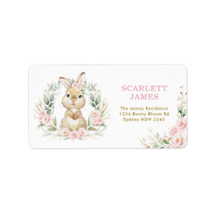 Pink Floral Bunny Rabbit Baby Girl Rücksendeadress Adressaufkleber