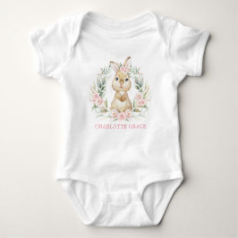 Pink Floral Bunny Rabbit Baby Monogram Baby Strampler