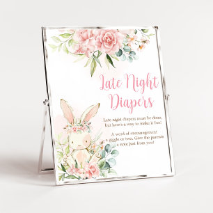 Pink Floral Bunny Rabbit Baby Spate Night Diapers Poster