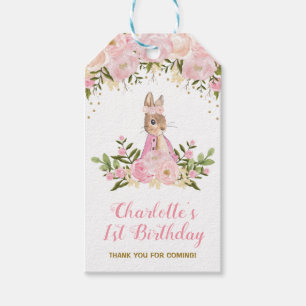 Pink Floral Bunny Rabbit Birthday Gefallen Tag Geschenkanhänger