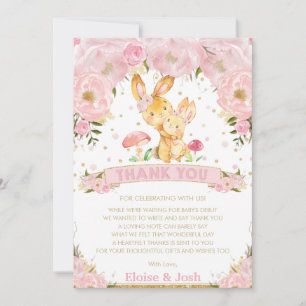 Pink Floral Bunny Rabbit Girl Babydusche Dankeskarte