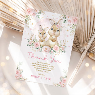 Pink Floral Bunny Rabbit Girl Babydusche Dankeskarte