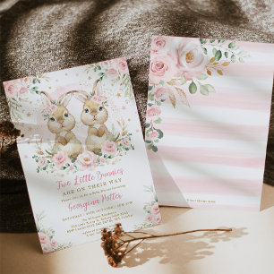 Pink Floral Bunny Rabbit Twin Girl Babydusche Einladung