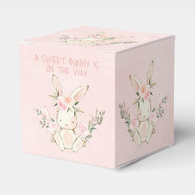 Pink Floral Bunny Themed Baby Dusche Gefallen Box Geschenkschachtel (Vorderseite)