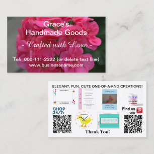 Pink Floral Business QR Code Logo Foto 3.5 x 2.0 Visitenkarte