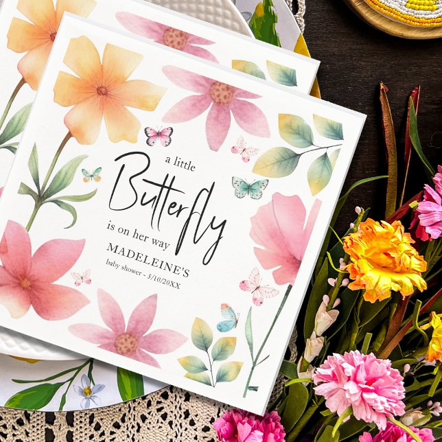 Pink Floral Butterflies Babydusche Serviette (Von Creator hochgeladen)