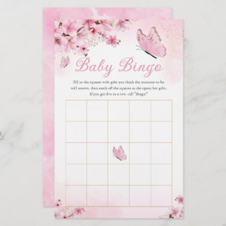 Pink Floral Butterfly Babydusche Bingo Spiel