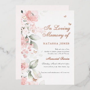 Pink Floral Butterfly-Gedenkdienst Folieneinladung