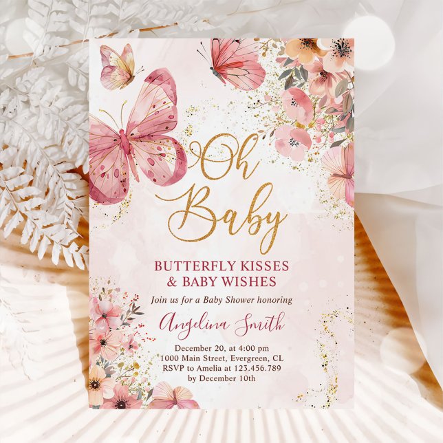 Pink Floral Butterfly Girl Babydusche Einladung (Von Creator hochgeladen)