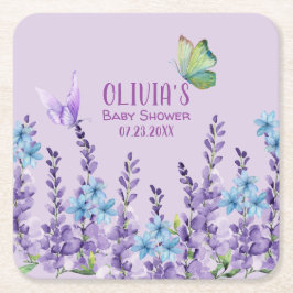 Pink Floral Butterfly Girl Babydusche Willkommen Rechteckiger Pappuntersetzer