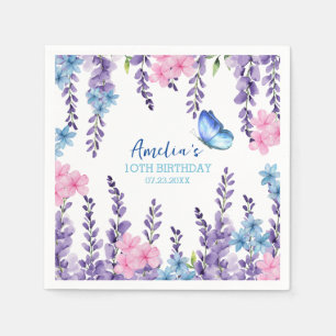 Pink Floral Butterfly Girl Geburtstagsgeschirr Serviette