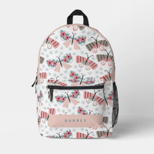 Pink Floral Butterfly Pattern Bedruckter Rucksack