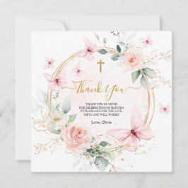 Pink Floral Butterfly Taufe Christening Dankeskarte