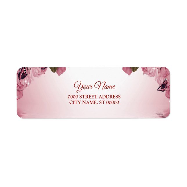 Pink Floral Butterfly Wedding Return Address (Vorne)