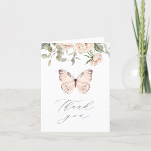 Pink Floral Butterly Girl Babydusche Dankeskarte