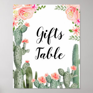 Pink Floral Cactus Gifts Table Sign Poster