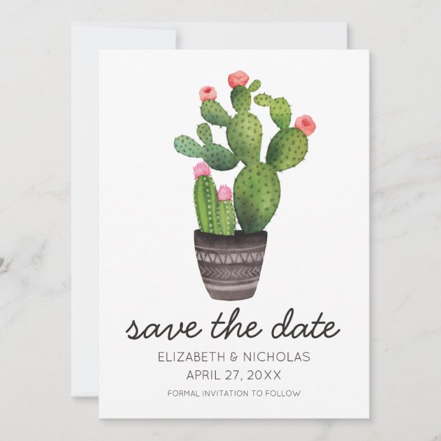 Pink Floral Cactus - Save the Date (Vorderseite)