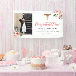 Pink Floral Caduseus Herzlichen Glückwunsch Nurse Banner