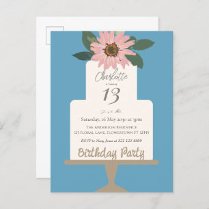 Pink Floral Cake Geburtstagsparty Postkarte