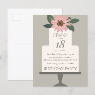 Pink Floral Cake Geburtstagsparty Postkarte