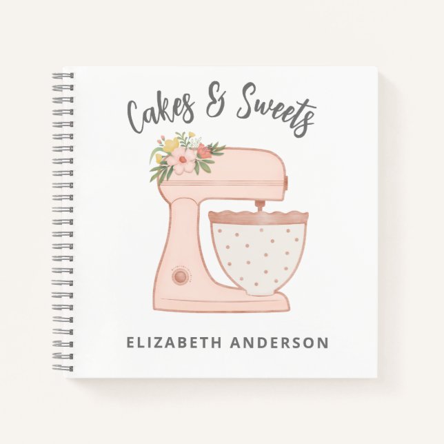 Pink Floral Cake Mixer Bäckerei Notebook Notizbuch (Vorderseite)