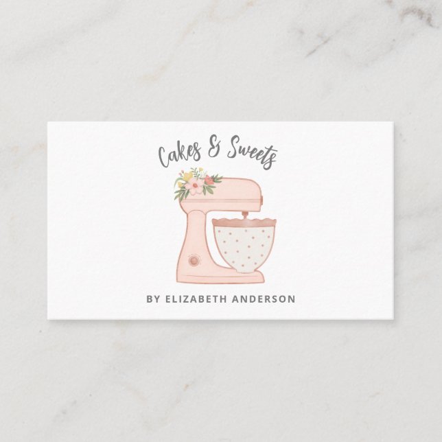 Pink Floral Cake Mixer Bakery Business Card Visitenkarte (Vorderseite)