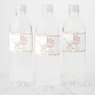 Pink Floral Carriage Baby Dusche Wasserflaschenetikett