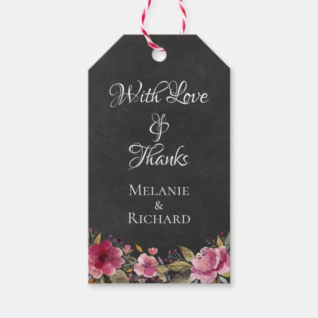 Pink Floral Chalkboard Vielen Dank für Ihre Unters Geschenkanhänger (Vorderseite)