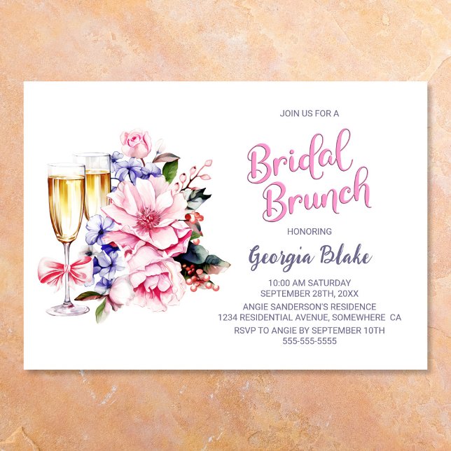 Pink Floral Champagne Bridal Brunch Einladung (Von Creator hochgeladen)