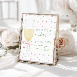 Pink Floral Champagne Glass Mimosa Bar Sign Poster