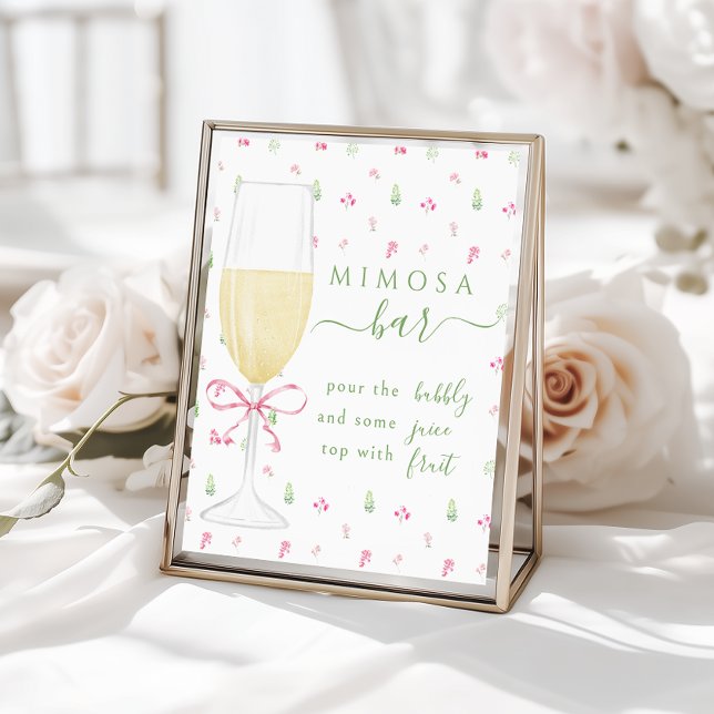 Pink Floral Champagne Glass Mimosa Bar Sign Poster (Von Creator hochgeladen)