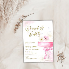 Pink Floral Champagner Brunch Bubbly Baby Dusche Einladung