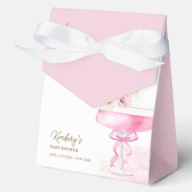 Pink Floral Champagner Brunch Bubbly Baby Dusche Geschenkschachtel (Vorderseite)