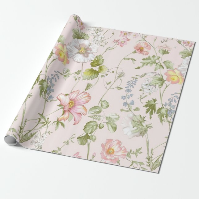 Pink Floral Chinoiserie Geschenkpapier (Ungerollt)
