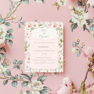 Pink Floral Chinoiserie Hochzeit Einladung