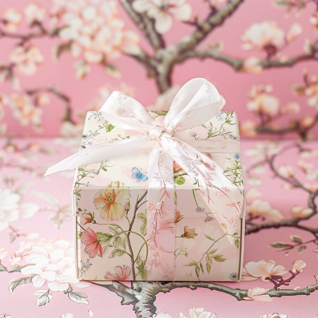 Pink Floral Chinoiserie Hochzeit Geschenkpapier (Von Creator hochgeladen)