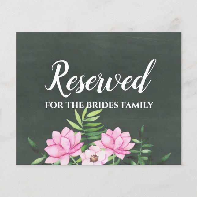 Pink Floral Chlakboard Custom Wedding Sign Budget (Vorderseite)