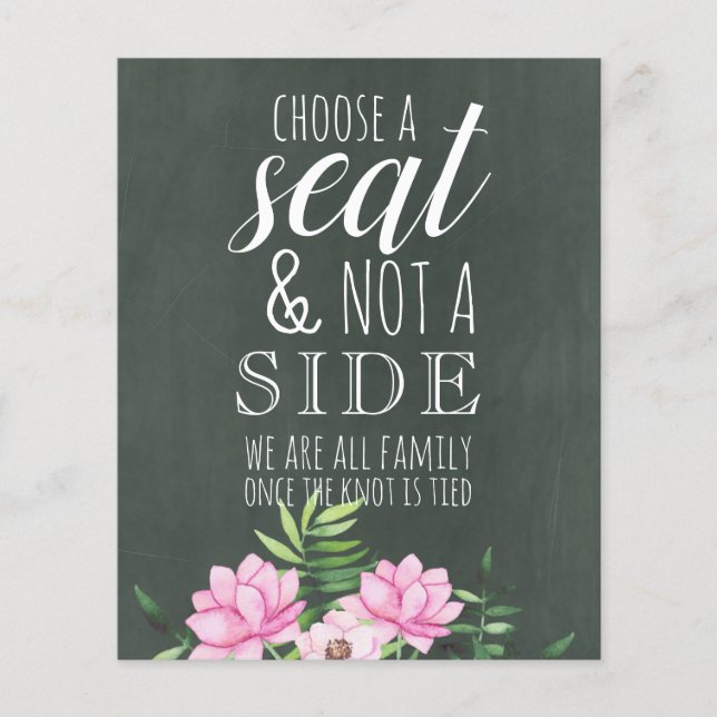 Pink Floral Chlakboard Custom Wedding Sign Budget (Vorderseite)