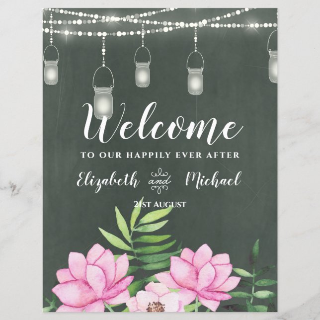 Pink Floral Chlakboard Custom Wedding Sign Budget (Vorderseite)