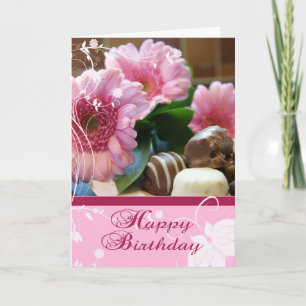 Pink Floral & Chocolate Geburtstagskarte - Happy B Karte