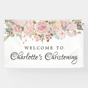 Pink Floral Christening Willkommensbanner Vorlage Banner
